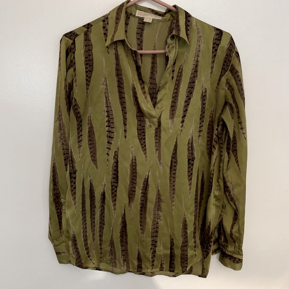 Michael Michael Kors Green and Brown Patterned Blouse size XS - Picture 1 of 7